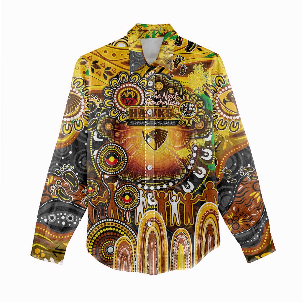 Personalised NAIDOC Week 2025 Hawks Football Women Casual Shirt Aboriginal Dot Painting