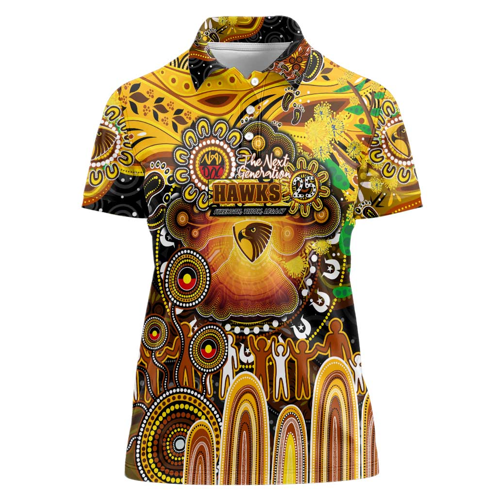 Personalised NAIDOC Week 2025 Hawks Football Women Polo Shirt Aboriginal Dot Painting