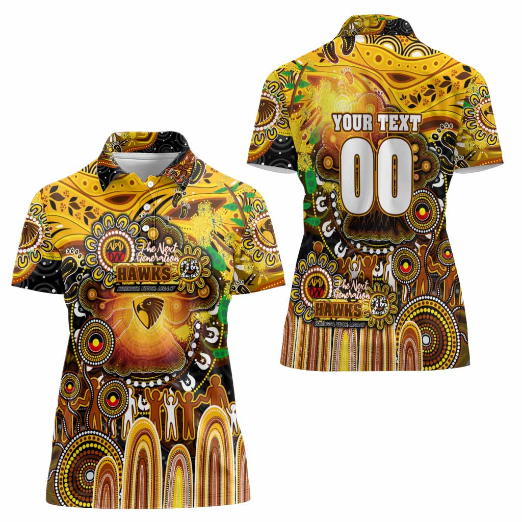Personalised NAIDOC Week 2025 Hawks Football Women Polo Shirt Aboriginal Dot Painting