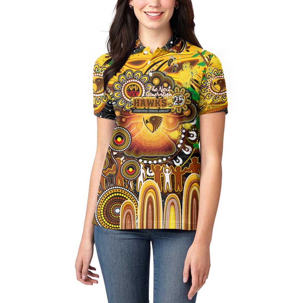 Personalised NAIDOC Week 2025 Hawks Football Women Polo Shirt Aboriginal Dot Painting