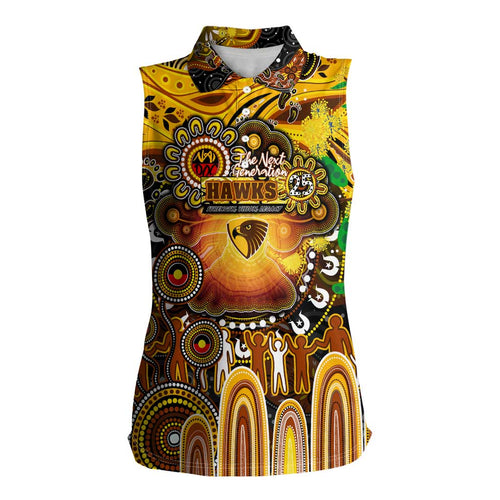 Personalised NAIDOC Week 2025 Hawks Football Women Sleeveless Polo Shirt Aboriginal Dot Painting