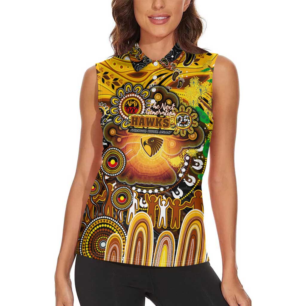 Personalised NAIDOC Week 2025 Hawks Football Women Sleeveless Polo Shirt Aboriginal Dot Painting