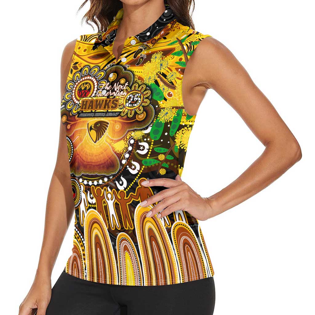 Personalised NAIDOC Week 2025 Hawks Football Women Sleeveless Polo Shirt Aboriginal Dot Painting