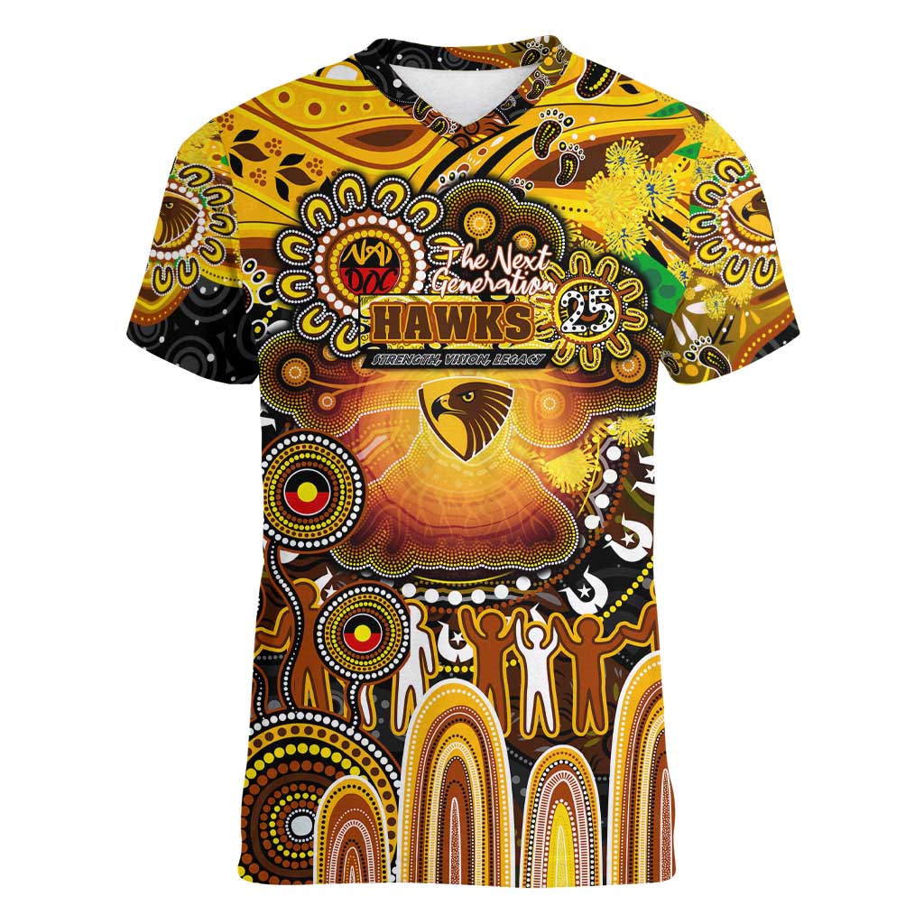 Personalised NAIDOC Week 2025 Hawks Football Women V-Neck T-Shirt Aboriginal Dot Painting