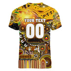 Personalised NAIDOC Week 2025 Hawks Football Women V-Neck T-Shirt Aboriginal Dot Painting
