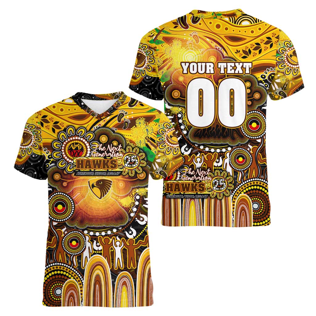 Personalised NAIDOC Week 2025 Hawks Football Women V-Neck T-Shirt Aboriginal Dot Painting