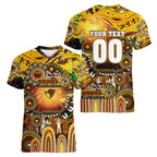 Personalised NAIDOC Week 2025 Hawks Football Women V-Neck T-Shirt Aboriginal Dot Painting