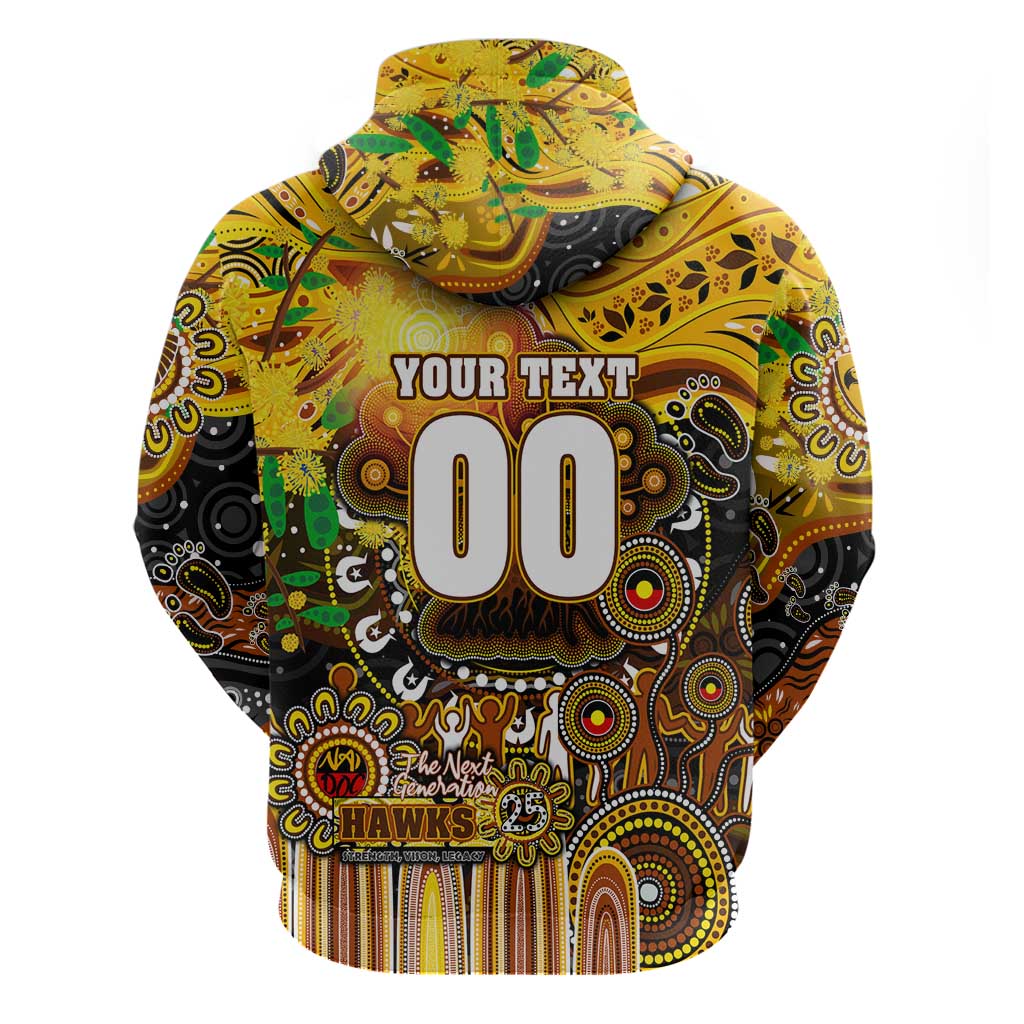 Personalised NAIDOC Week 2025 Hawks Football Zip Hoodie Aboriginal Dot Painting