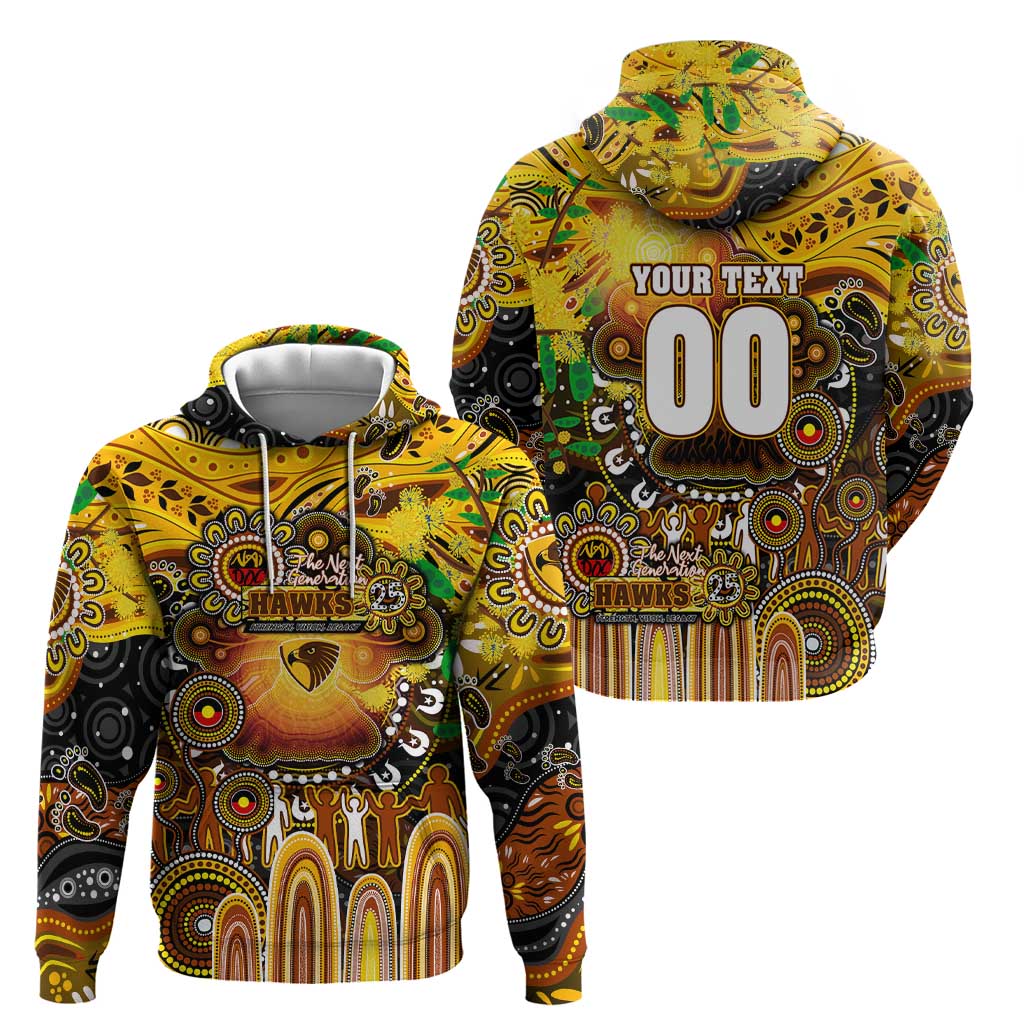 Personalised NAIDOC Week 2025 Hawks Football Zip Hoodie Aboriginal Dot Painting