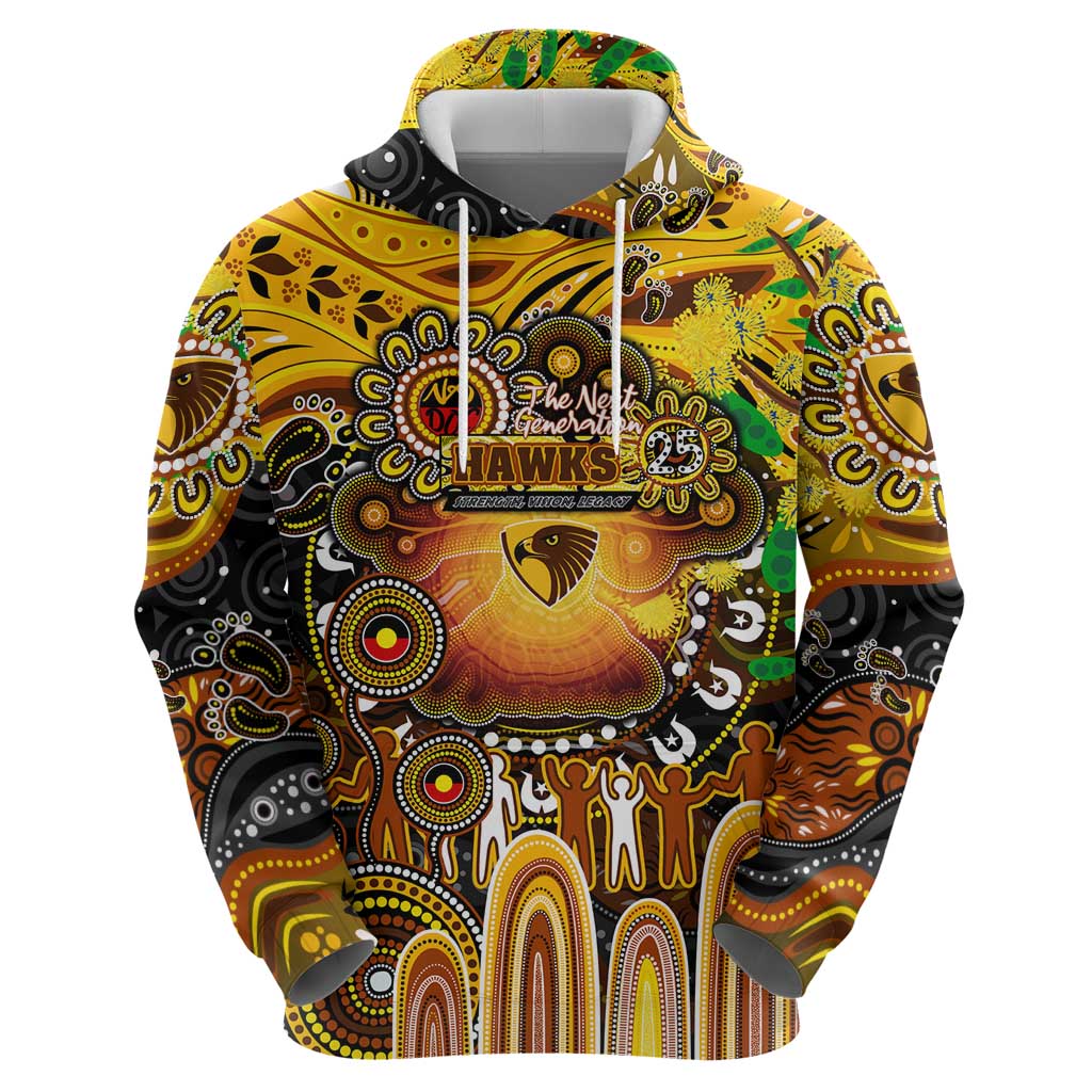 Personalised NAIDOC Week 2025 Hawks Football Zip Hoodie Aboriginal Dot Painting