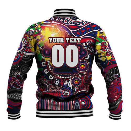 Personalised NAIDOC Week 2025 Demons Football Baseball Jacket Aboriginal Dot Painting