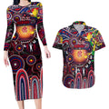 Personalised NAIDOC Week 2025 Demons Football Couples Matching Long Sleeve Bodycon Dress and Hawaiian Shirt Aboriginal Dot Painting