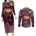 Personalised NAIDOC Week 2025 Demons Football Couples Matching Long Sleeve Bodycon Dress and Long Sleeve Button Shirt Aboriginal Dot Painting