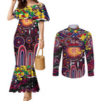Personalised NAIDOC Week 2025 Demons Football Couples Matching Mermaid Dress and Long Sleeve Button Shirt Aboriginal Dot Painting