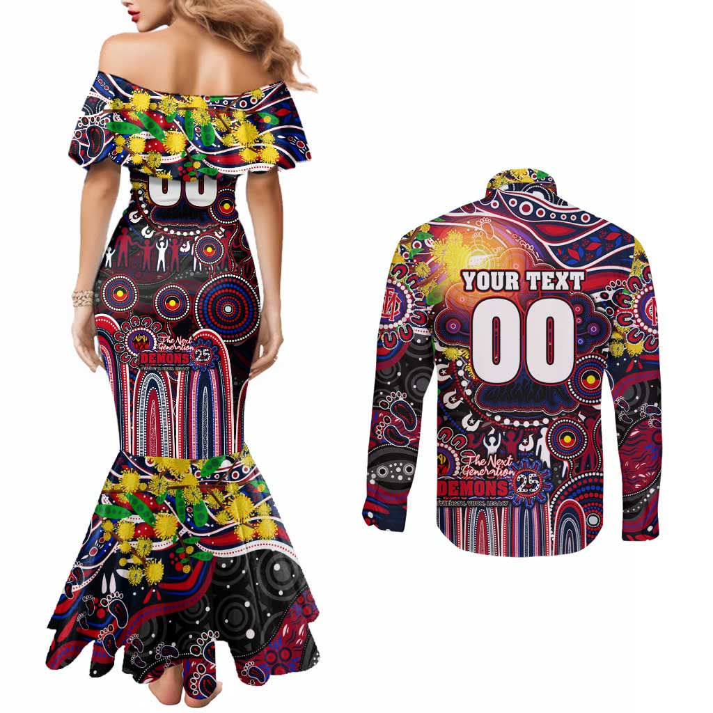 Personalised NAIDOC Week 2025 Demons Football Couples Matching Mermaid Dress and Long Sleeve Button Shirt Aboriginal Dot Painting