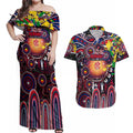 Personalised NAIDOC Week 2025 Demons Football Couples Matching Off Shoulder Maxi Dress and Hawaiian Shirt Aboriginal Dot Painting