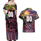 Personalised NAIDOC Week 2025 Demons Football Couples Matching Off Shoulder Maxi Dress and Hawaiian Shirt Aboriginal Dot Painting