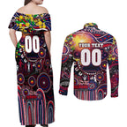 Personalised NAIDOC Week 2025 Demons Football Couples Matching Off Shoulder Maxi Dress and Long Sleeve Button Shirt Aboriginal Dot Painting