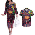 Personalised NAIDOC Week 2025 Demons Football Couples Matching Off The Shoulder Long Sleeve Dress and Hawaiian Shirt Aboriginal Dot Painting