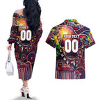 Personalised NAIDOC Week 2025 Demons Football Couples Matching Off The Shoulder Long Sleeve Dress and Hawaiian Shirt Aboriginal Dot Painting
