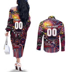 Personalised NAIDOC Week 2025 Demons Football Couples Matching Off The Shoulder Long Sleeve Dress and Long Sleeve Button Shirt Aboriginal Dot Painting