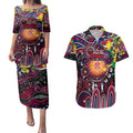 Personalised NAIDOC Week 2025 Demons Football Couples Matching Puletasi and Hawaiian Shirt Aboriginal Dot Painting