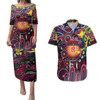 Personalised NAIDOC Week 2025 Demons Football Couples Matching Puletasi and Hawaiian Shirt Aboriginal Dot Painting