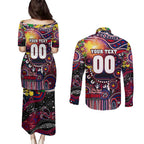 Personalised NAIDOC Week 2025 Demons Football Couples Matching Puletasi and Long Sleeve Button Shirt Aboriginal Dot Painting