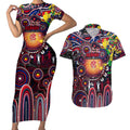 Personalised NAIDOC Week 2025 Demons Football Couples Matching Short Sleeve Bodycon Dress and Hawaiian Shirt Aboriginal Dot Painting