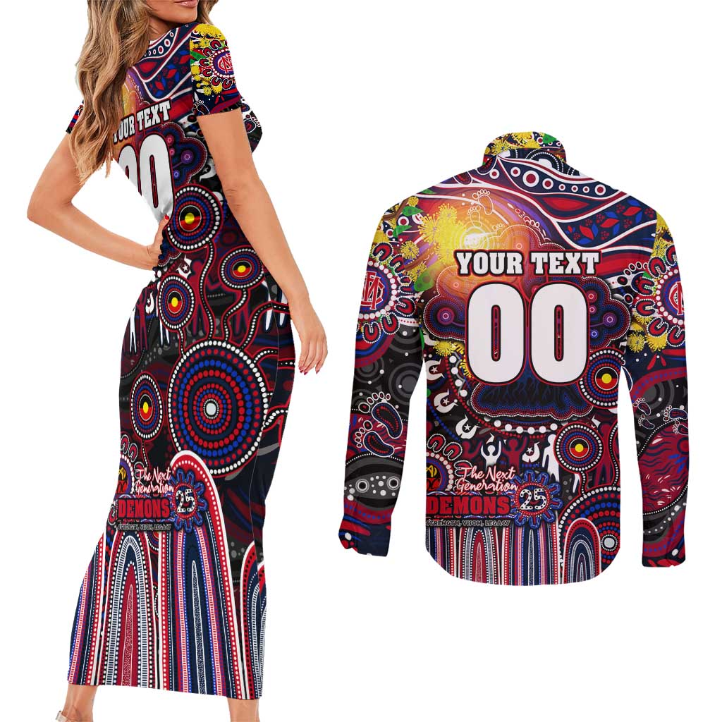Personalised NAIDOC Week 2025 Demons Football Couples Matching Short Sleeve Bodycon Dress and Long Sleeve Button Shirt Aboriginal Dot Painting