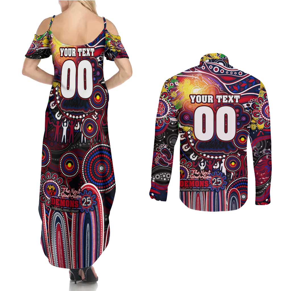Personalised NAIDOC Week 2025 Demons Football Couples Matching Summer Maxi Dress and Long Sleeve Button Shirt Aboriginal Dot Painting