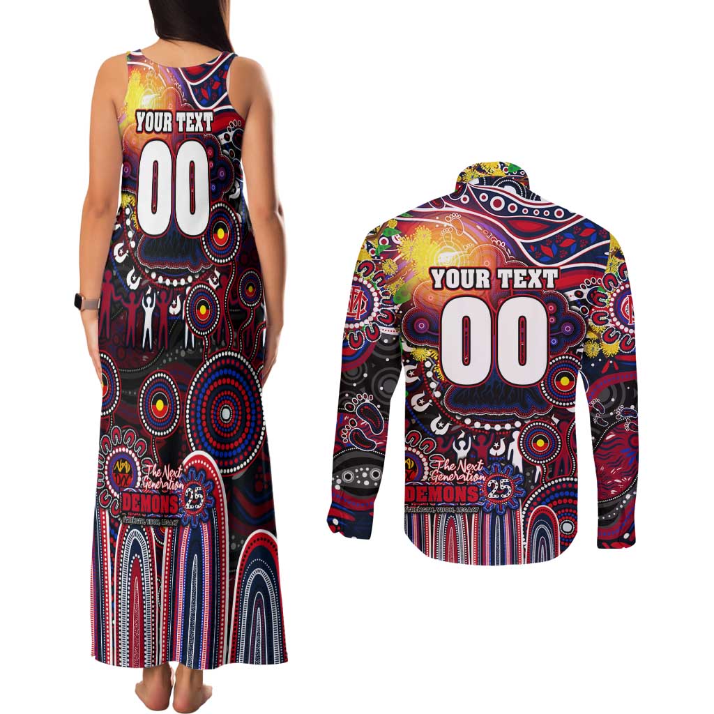 Personalised NAIDOC Week 2025 Demons Football Couples Matching Tank Maxi Dress and Long Sleeve Button Shirt Aboriginal Dot Painting