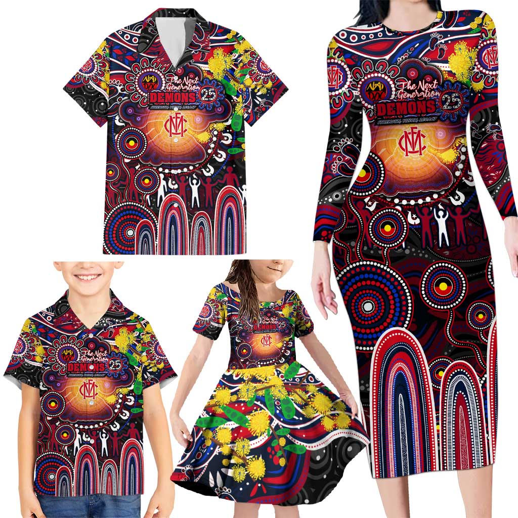 Personalised NAIDOC Week 2025 Demons Football Family Matching Long Sleeve Bodycon Dress and Hawaiian Shirt Aboriginal Dot Painting