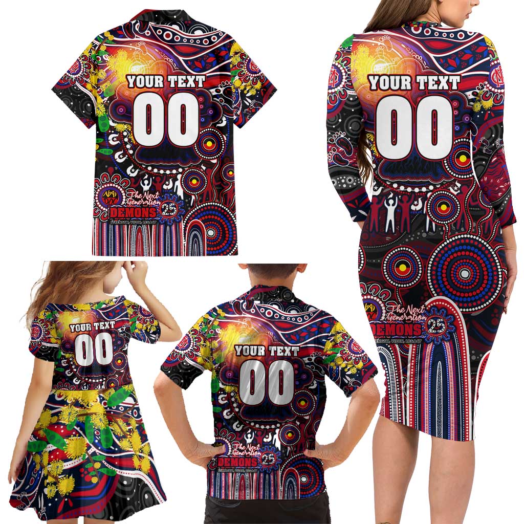 Personalised NAIDOC Week 2025 Demons Football Family Matching Long Sleeve Bodycon Dress and Hawaiian Shirt Aboriginal Dot Painting