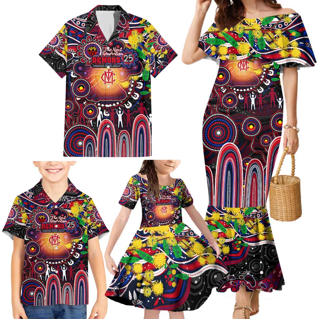 Personalised NAIDOC Week 2025 Demons Football Family Matching Mermaid Dress and Hawaiian Shirt Aboriginal Dot Painting
