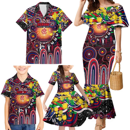 Personalised NAIDOC Week 2025 Demons Football Family Matching Mermaid Dress and Hawaiian Shirt Aboriginal Dot Painting