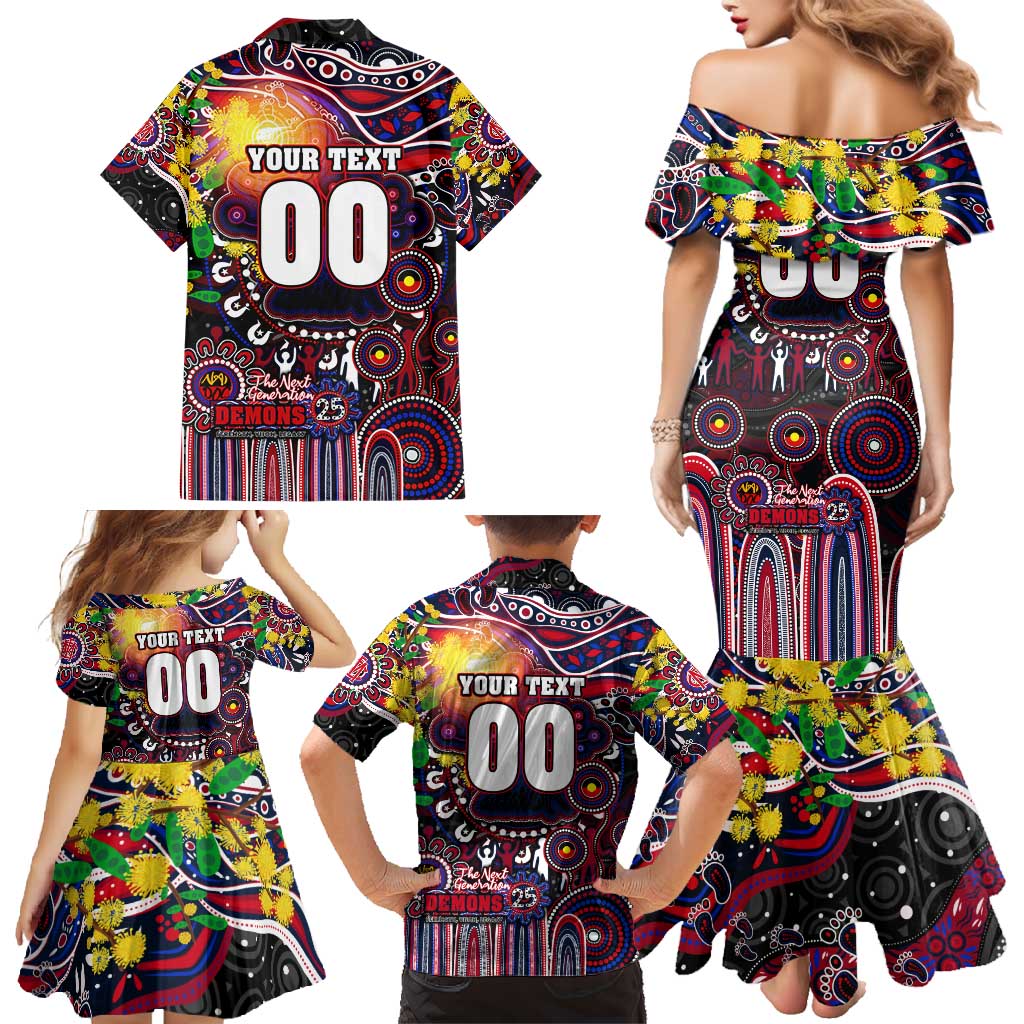 Personalised NAIDOC Week 2025 Demons Football Family Matching Mermaid Dress and Hawaiian Shirt Aboriginal Dot Painting