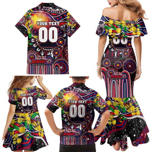 Personalised NAIDOC Week 2025 Demons Football Family Matching Mermaid Dress and Hawaiian Shirt Aboriginal Dot Painting