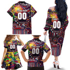 Personalised NAIDOC Week 2025 Demons Football Family Matching Off The Shoulder Long Sleeve Dress and Hawaiian Shirt Aboriginal Dot Painting