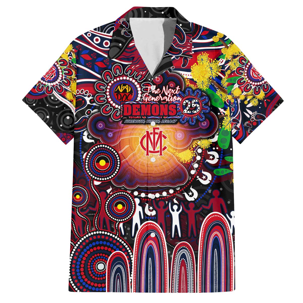 Personalised NAIDOC Week 2025 Demons Football Family Matching Off The Shoulder Long Sleeve Dress and Hawaiian Shirt Aboriginal Dot Painting