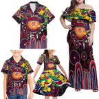 Personalised NAIDOC Week 2025 Demons Football Family Matching Off Shoulder Maxi Dress and Hawaiian Shirt Aboriginal Dot Painting
