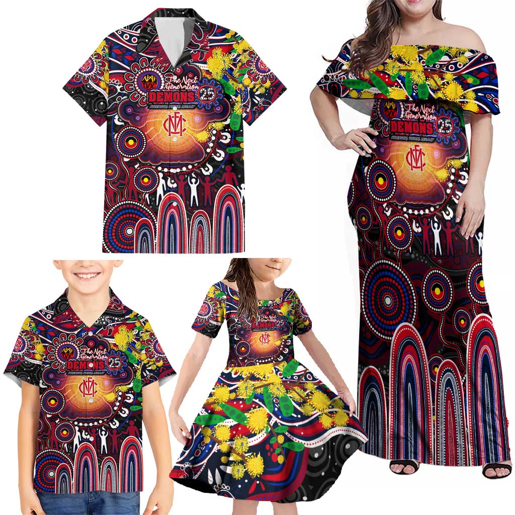 Personalised NAIDOC Week 2025 Demons Football Family Matching Off Shoulder Maxi Dress and Hawaiian Shirt Aboriginal Dot Painting