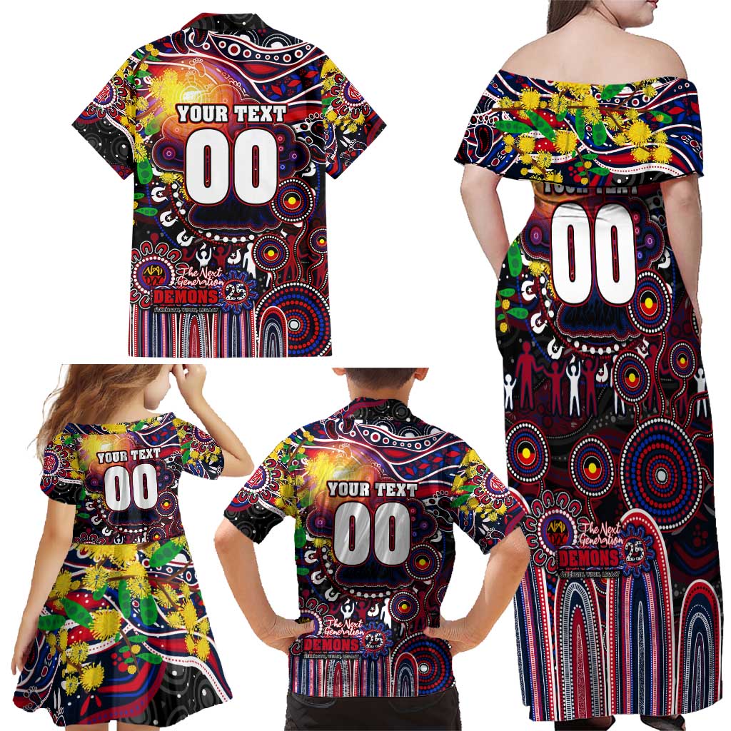 Personalised NAIDOC Week 2025 Demons Football Family Matching Off Shoulder Maxi Dress and Hawaiian Shirt Aboriginal Dot Painting