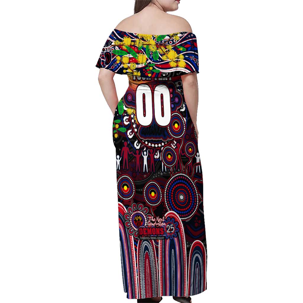 Personalised NAIDOC Week 2025 Demons Football Family Matching Off Shoulder Maxi Dress and Hawaiian Shirt Aboriginal Dot Painting