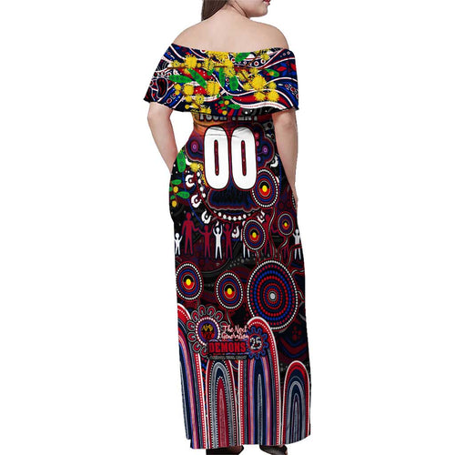 Personalised NAIDOC Week 2025 Demons Football Family Matching Off Shoulder Maxi Dress and Hawaiian Shirt Aboriginal Dot Painting