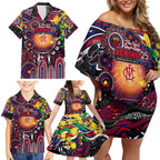 Personalised NAIDOC Week 2025 Demons Football Family Matching Off Shoulder Short Dress and Hawaiian Shirt Aboriginal Dot Painting