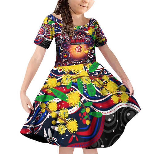 Personalised NAIDOC Week 2025 Demons Football Family Matching Off Shoulder Short Dress and Hawaiian Shirt Aboriginal Dot Painting
