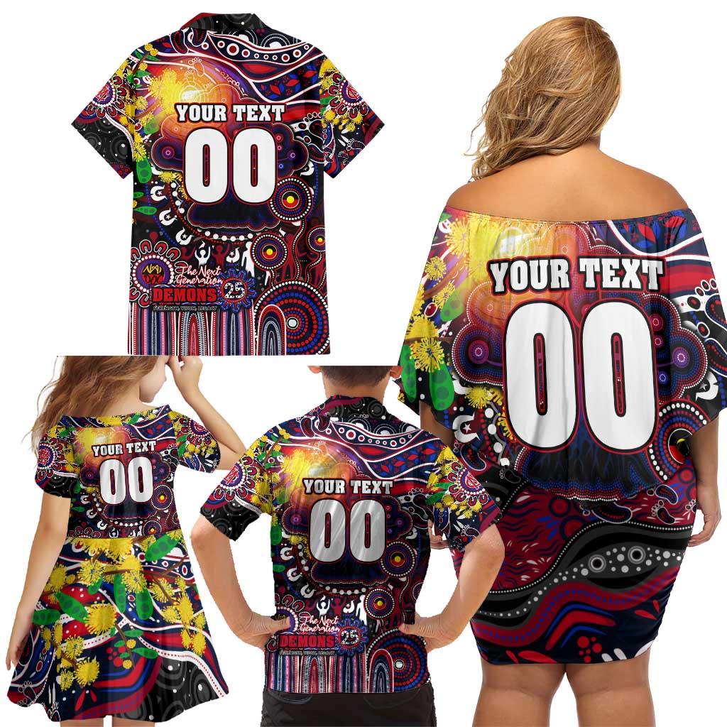 Personalised NAIDOC Week 2025 Demons Football Family Matching Off Shoulder Short Dress and Hawaiian Shirt Aboriginal Dot Painting