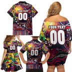 Personalised NAIDOC Week 2025 Demons Football Family Matching Off Shoulder Short Dress and Hawaiian Shirt Aboriginal Dot Painting