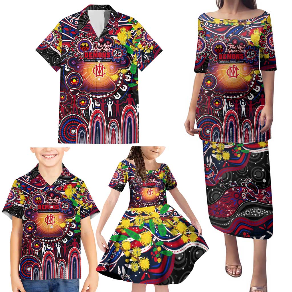 Personalised NAIDOC Week 2025 Demons Football Family Matching Puletasi and Hawaiian Shirt Aboriginal Dot Painting